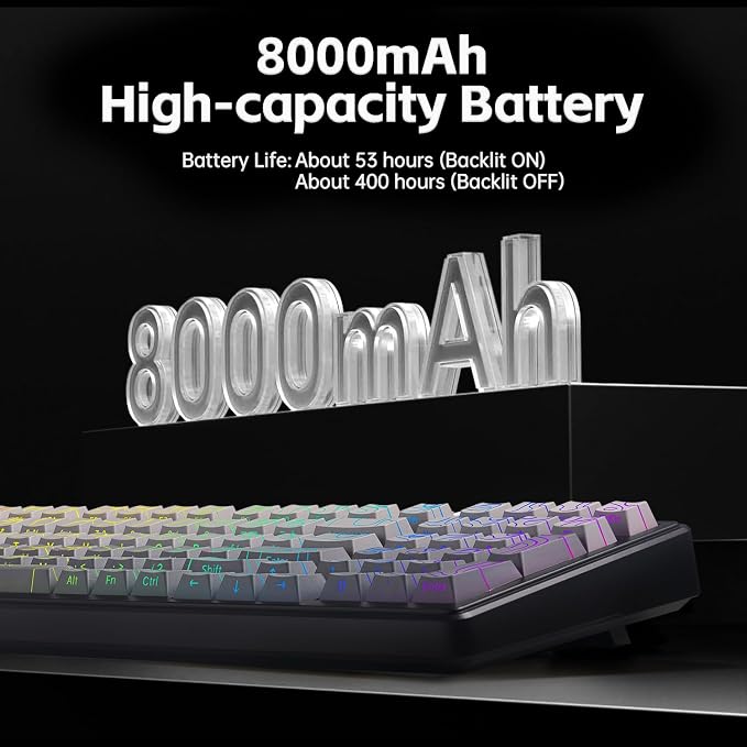 Aula F99 Keyboard Gaming,Wireless Mechanical Keyboards Creamy Sound | Computer Bluetooth Keyboard Full Size Hot Swappable RGB Backlit w/8000mAh Battery,Gradient Grey Tri-Mode BT/2.4GHz/USB