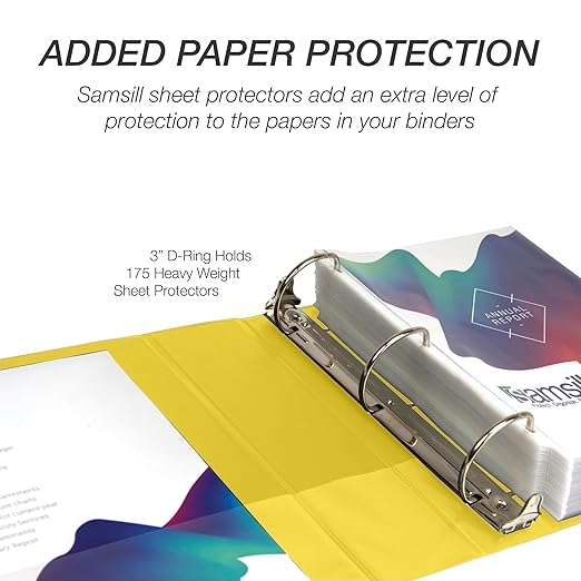 Samsill Durable 3 inch 3 Ring Binder, D Ring Binder, 100% Recycled Chipboard, Yellow
