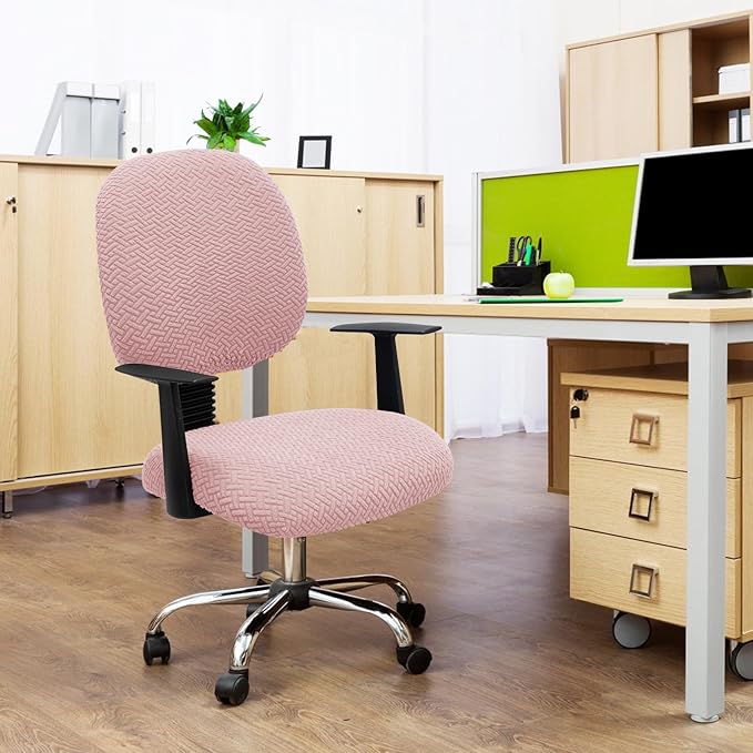 MIFXIN Computer Office Chair Cover Stretch Elastic Slipcover 2 Piece Stretchy Jacquard Washable Computer Chair Covers Furniture Protector for Office Home, NO Chair, Only Covers (Pink)