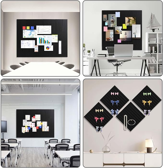 48" x 36" Large Felt Bulletin Board 1/2" Thick, Black | 12 Pack Felt Tiles, Cork Board Alternative, 60 Adhesive Tabs, Pin Board for Home Office Decor with Easy Install