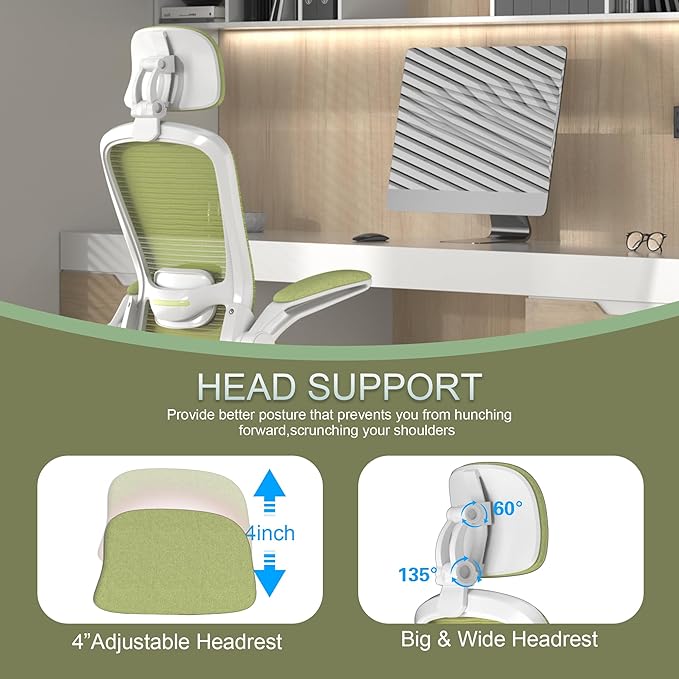 Mimoglad Office Chair, High Back Ergonomic Desk Chair with Adjustable Lumbar Support and Headrest, Swivel Task Chair with flip-up Armrests for Guitar Playing, 5 Years Warranty