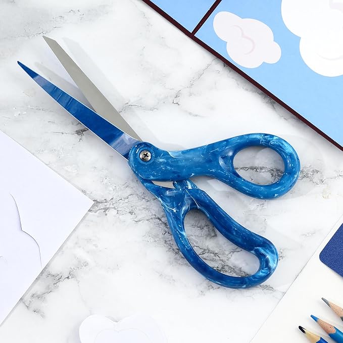 LIVINGO 8" Heavy Duty Scissors All Purpose Shears Gradient Blue | Stainless Steel Sharp Blade, Ergonomic Smooth Handle, DIY Crafting Paper Fabric Cutting, Office Essentials