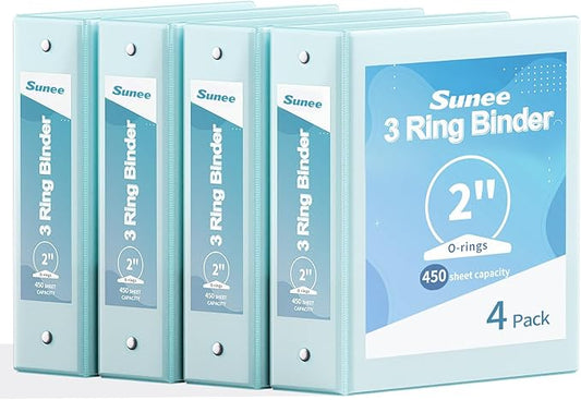 SUNEE 3 Ring Binders 2 Inch 4 Pack, Clear View Binder Three Ring PVC-Free (Fit 8.5x11 Inches) for School or Office Supplies, Blue
