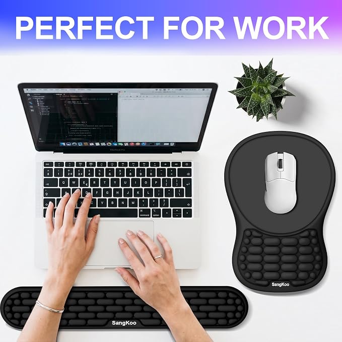 Ergonomic Keyboard Wrist Rest Mouse Pad Wrist Support Set, Black | Ergonomic Memory Foam,Pain Relief Wrist Support,Non-Slip Base, Waterproof Smooth Surface,Office & Gaming Desk Accessories