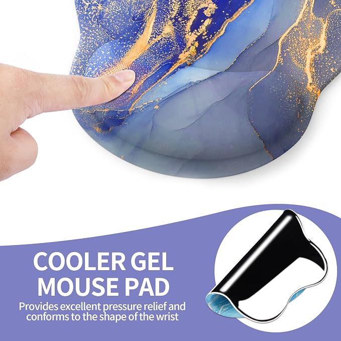 Mouse Pad with Wrist Rest, Comfortable Computer Mousepad with Gel Wrist Support Smooth Surface and Non-Slip PU Base for Pain Relief, Laptop, Office & Home (Golden Quicksand Marble)
