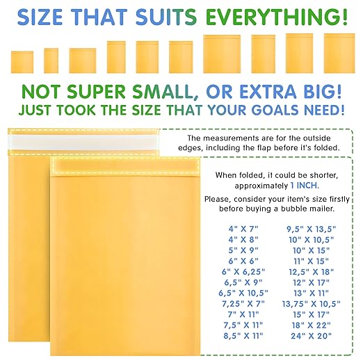 Kraft Bubble Mailers 9.5 x 13 Inch Yellow, Padded Envelopes Self Seal, Pack of 100, Bubble Lined Kraft Paper Mailing Envelopes for Shipping