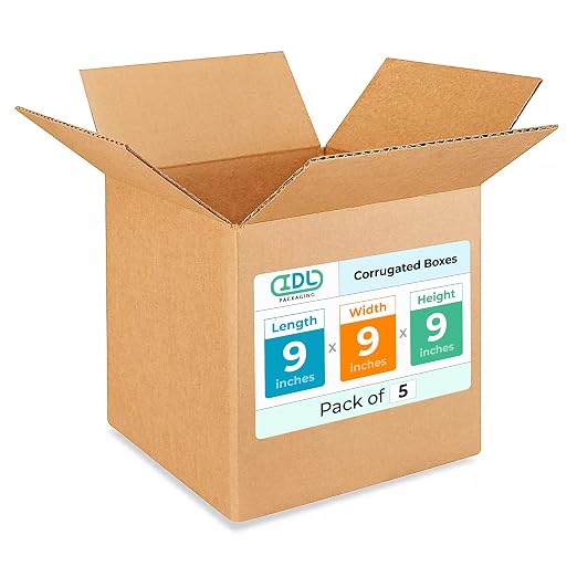 Small Cube Moving & Shipping Boxes 9 x 9 x 9 inches (5-Pack) - Extra Strength 200 lb vs Regular - Corrugated Durable Cardboard Boxes - Box for Packaging - Moving Supplies Box by IDL Packaging | Extra Strength 200 lb vs Regular - Corrugated Durable Card...
