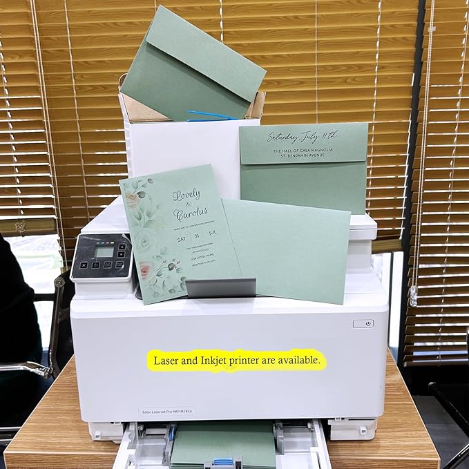 Winlyn 100 Pcs Sage Green A7 Invitation Envelopes 5 1/4 x 7 1/4 Square Flap Envelopes Self Seal 73lb for Wedding Shower Birthday Graduation Mailing Invitation Announcement 5 x 7 Greeting Cards Photos