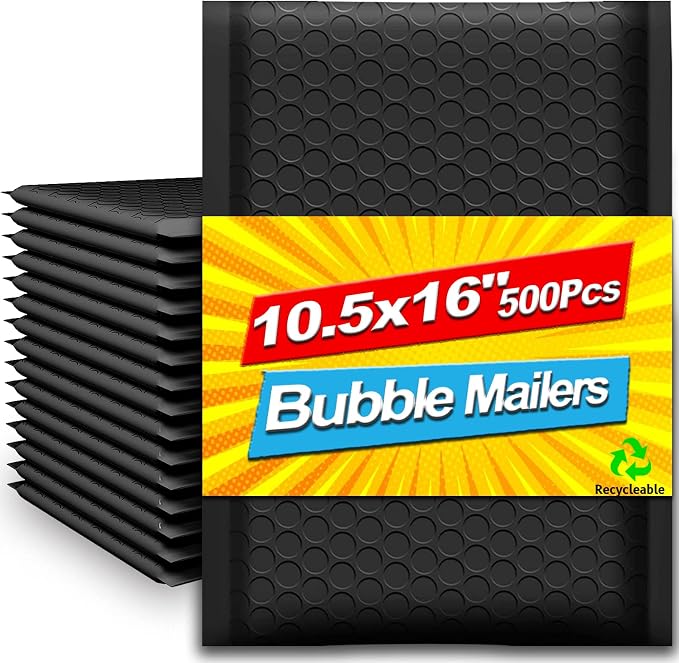 Bubble Mailers 10.5 x 16 Inch 500 Pack, Waterproof & Tear-Proof Padded Envelopes, Self Seal Bubble Envelopes for packaging for small business, Jewelry, Makeup, Books, Clothing & More