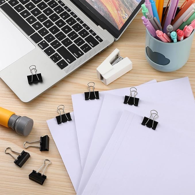 Jetec 200 Pcs Black 0.6 Inch Binder Clip Paper Clamp Metal Paper Clip | for Teachers Students Classroom Business Office and School Office Supplies