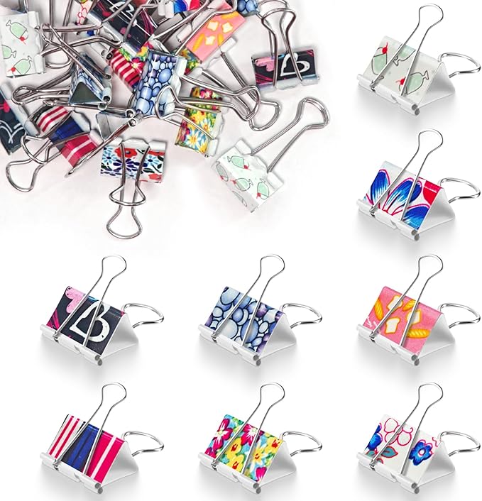 Mini Decorative Binders Cute Colorful Stainless Steel Clips, 24Pcs 6 Assorted Colors (4 Each)，Multipurpose Utility Clips for Office, Kitchen, School, Crafts, and Home Organization