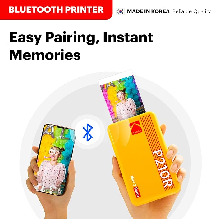 KODAK Mini 2 Retro 2x3 Portable Photo Printer, 8 Sheets, Bluetooth Smartphone Printer for iPhone & Android, Instant Color Prints, 4PASS Dye Sublimation, White