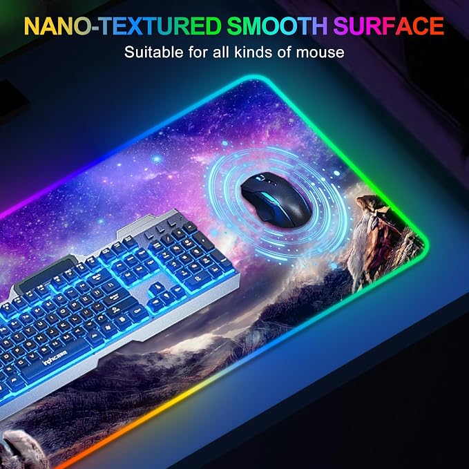 RGB Gaming Mouse Pad, Large Extended Soft Led Mouse Pad with 14 Lighting Modes 2 Brightness, Water Resist Keyboard Pad, Computer Mousepads Mat 35.4x15.7inch, Starry Mountains