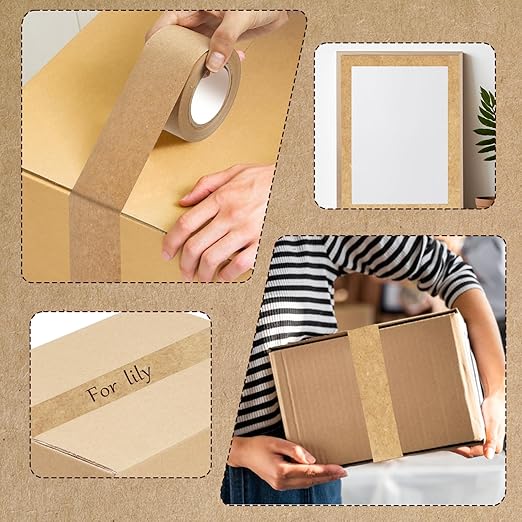 3 Pack Brown Packing Tape,Water Activated Tape Brown Paper Tape for Shipping, Storage, Crafts(48 mm x 88.5 Yard)