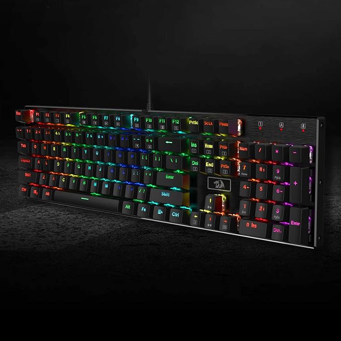 Redragon K556 Wired RGB Mechanical Gaming Keyboard, 104-Key Aluminum Board | Rock-Solid Metal Build, 20 Backlits for Immersive ESports Vibe, Hot-swap Smooth & Soft Linear Red Switch for Quiet Scene