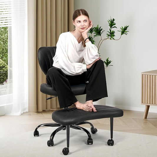 Cross Legged Office Chair, Ergonomic Criss Cross Chair with Wheels, 360° Swivel Height-Adjustable Meditation Chair for Yoga & ADHD, Wide Kneeling Chair with Strong Lumbar Support (Black) BPY01B
