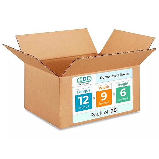 Medium Moving & Shipping Boxes 12"L x 9"W x 6"H (25-Pack) - Extra Strength 200 lb vs Regular - Corrugated Packing Boxes for Moving Medium Volume by IDL Packaging | Extra Strength 200 lb vs Regular - Corrugated Packing Boxes for Moving Medium Volume by ...