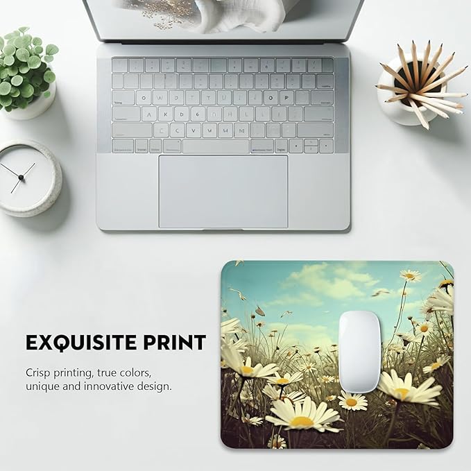 Serenity in Spring Daisies Mouse Pad - A Breath of Fresh Air for Your Desk, Stitched Edges Non-Slip Rubber Base Mouse Pads for Computers Laptop