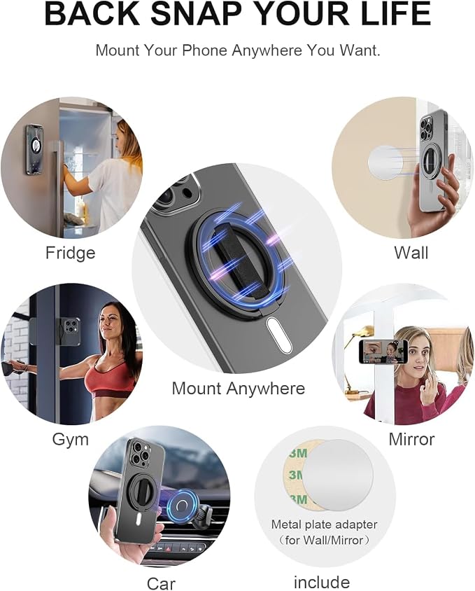 EWA MagOne Ultra for Magsafe Phone Grip Kickstand [Replaceable Elastic Finger Loop], Mag Safe Ring Holder Stand, Two-Sided Magnetic Phone Accessories for iPhone 17,16,15,14,13,12 Pro/Max/Plus-Black