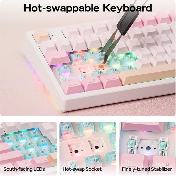 EPOMAKER TH108 PRO Full Size Mechanical Keyboard with Screen & Knob | Wireless Gaming Keyboard with 10000mAh, Creamy Gasket, Hot Swap, Custom Driver, RGB Backlight, NKRO (Pink, Sea Salt Silent)