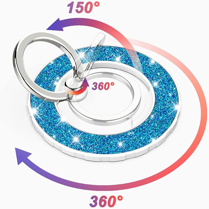 Magnetic Phone Ring Holder for magsafe, Glitter Magnetic Grip Compatible with iPhone 17 16 15 14 13 12 Pro max,Pro,Plus,Mini Mag Safe Pixel 10 Series Accessories,Adjustable Kickstand,Teal