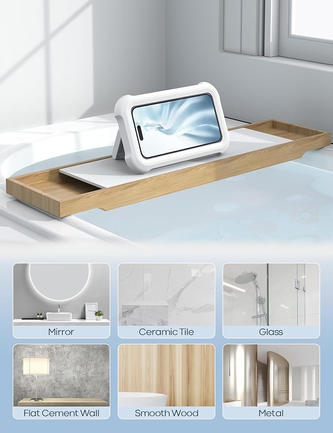 Lamicall Shower Phone Holder Waterproof - 480° Rotatable Wall Mount Case | Retractable Adjustable, Bathroom iPhone Stand Holder, Fog Resistant Bath Shower Accessories for Dorm Room, 4"-7" Phones