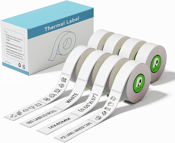 8 Rolls Thermal Label Maker Tape Compatible with Nelko P21 Label Maker | Replace for ORGSTA S001,NDYIN N12, ORGBRO X1,POLONO P31S Thermal Label Maker Tape, 14mm x 40mm (0.55"x1.57"), 180 Labels/Roll