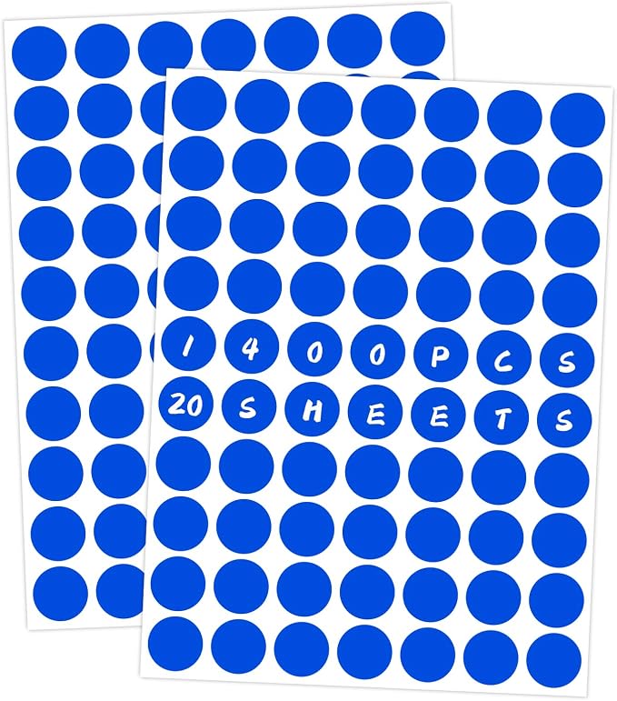 1400 PCS Blue Circle Dot Stickers 3/4" Round Coding Label | Used for manual labor in kindergartens, garage yard price sales, organizing activity color groups,marking spice bottles