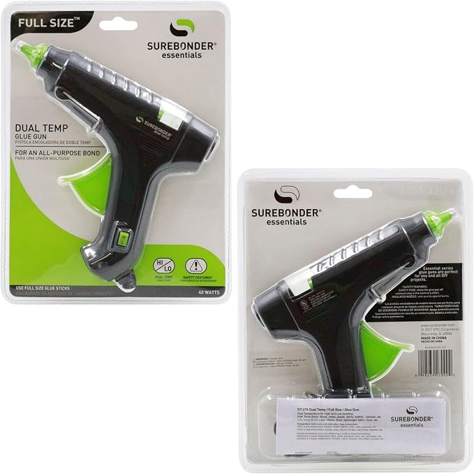 Surebonder Hot Glue Gun Full Size, Dual Temperature 40W Glue Gun for DIY, Craft, & Home Repair, Uses 7/16" Glue Sticks, Black