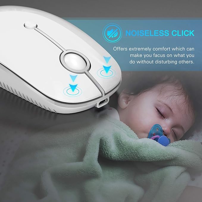 VssoPlor Type C Wireless Mouse, Dual Mode 2.4G Wireless Mouse USB C Cordless Mice with Nano USB and Type C Receiver Compatible with PC, Laptop, MacBook and All Type C Devices-White Silver