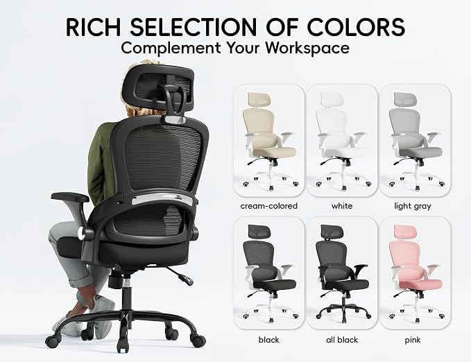 TRALT Office Chair - Ergonomic Desk Chair with Headrest Support for Adults | Home Office Desk Chair with Lumbar Support - Ergonomic Mesh Chairs 330 lb Wide Seat with Headrest, Comfy Desk Chair(Black)