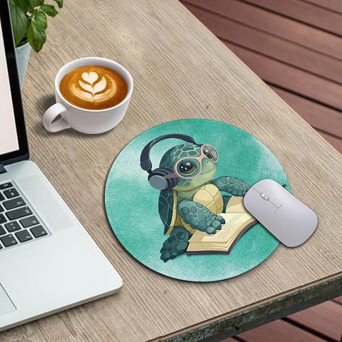Immaturus Cute Sea Turtle Mouse Pad, Small Mousepad for Desk Gaming Office | 8.6" x 8.6", Mini Travel, Home Decor Desk Accessories, Non-Slip Base, for Wireless Mouse Laptop Computer Work, Mouse Mat