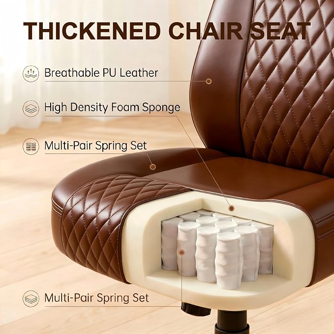 GTPLAYER PU Leather Office Chair, Home Desk Chair with Flip-up Arms, Brown | Ergonomic Back, Comfy Executive Chair for Home Office Gaming, Flexible Rocking, Heavy Duty Chairs