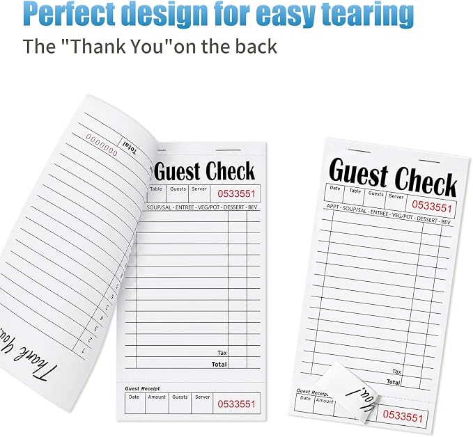 ZPARIK 6 Pack Guest Checks Books, Server Note Pads, White | 6 Pack Guest Checks with 50 Sheets Per Book, Waiter Checkbook, Waitress Notepad for Restaurants, Perfect for Servers
