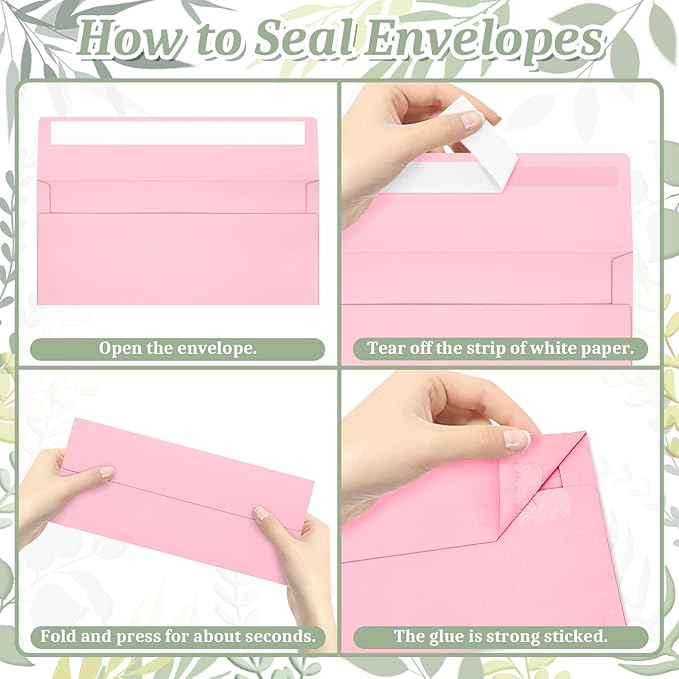 200 Pcs #10 Business Envelopes, Self Seal Standard Envelopes, Windowless Business Mailing Envelopes for Office, Checks, Letters, Invoices, Statements, Wedding, Size 4-1/8 x 9-1/2 inch (Pink)