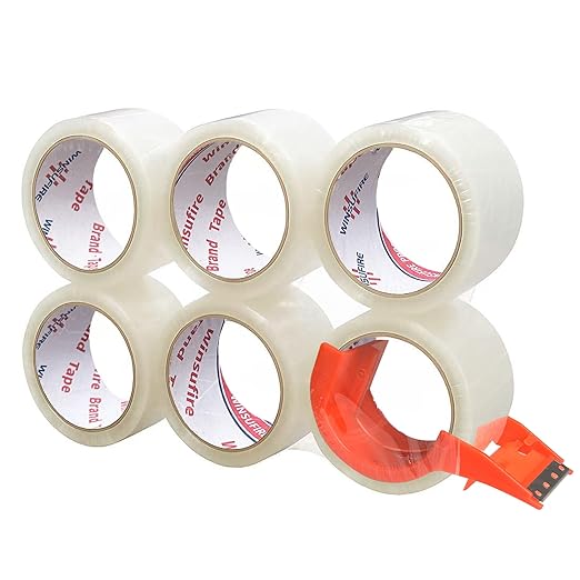 Heavy Duty Packing Tape for Shipping, Scotch Tape,Total 390Y, 1.88 inch x 65 Yards,6 Pack Clear Packing Tape, Scotch Packaging Tape with Dispenser