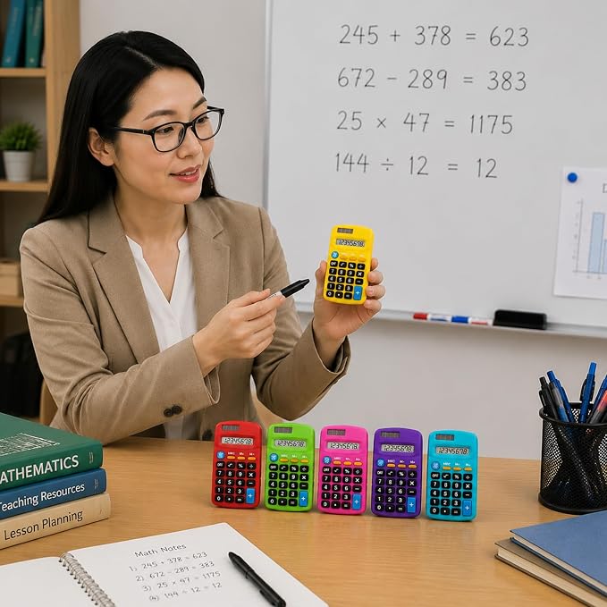 Weewooday 30 Pieces Small Basic Calculator Bulk 8 Digit Solar Battery Dual Power Mini Handheld Pocket Calculator for Classroom Kids Students Desktop School Office Home, 6 Colors