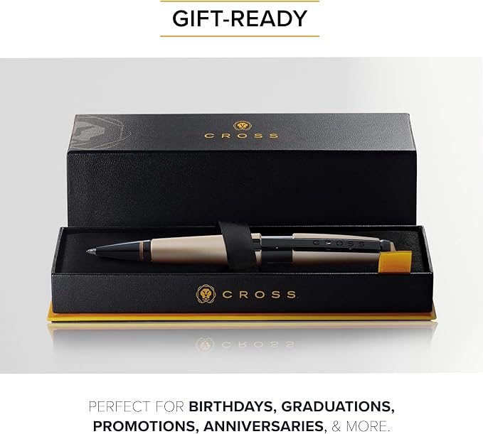 Cross Edge Matte Hazelnut Gel Rollerball Pen, Medium Point, Black Ink | Elegant Accessory for Smooth Writing, Capless Slide-Open and Snap-Shut Design, Ergonomic Shape, Comfortable Grip, Gift-Ready