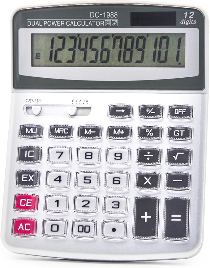 OFFIDIX Desk Office Calculator, 12 Digits Large Solar LCD Display ﻿ | Big Buttons Dual Power Solar Calculator, Desktop Calculators for Work, Business, Home and School