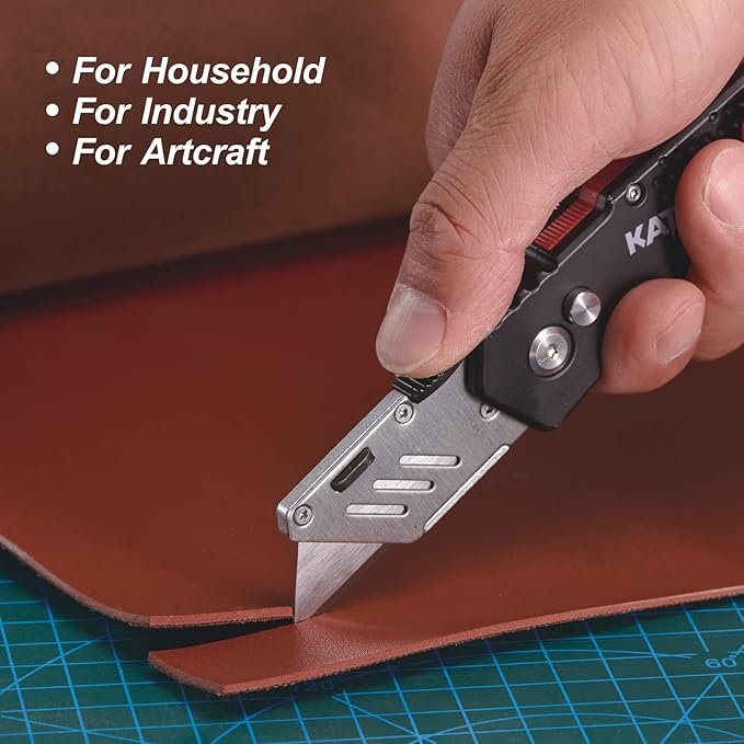 KATA 3-Pack Heavy Duty Box Cutter Folding Utility Knife With Zinc Alloy Body, Quick Change Blades, Lock-Back Design, Extra 12pc Blades For Cartons, Cardboard and Boxes