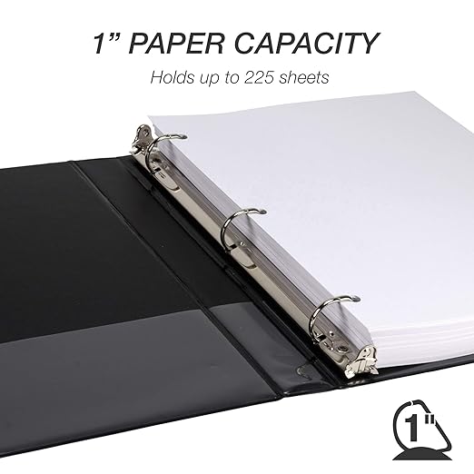 Samsill Durable 1 inch 3 Ring Binder, D Ring Binder, 100% Recycled Chipboard, Black