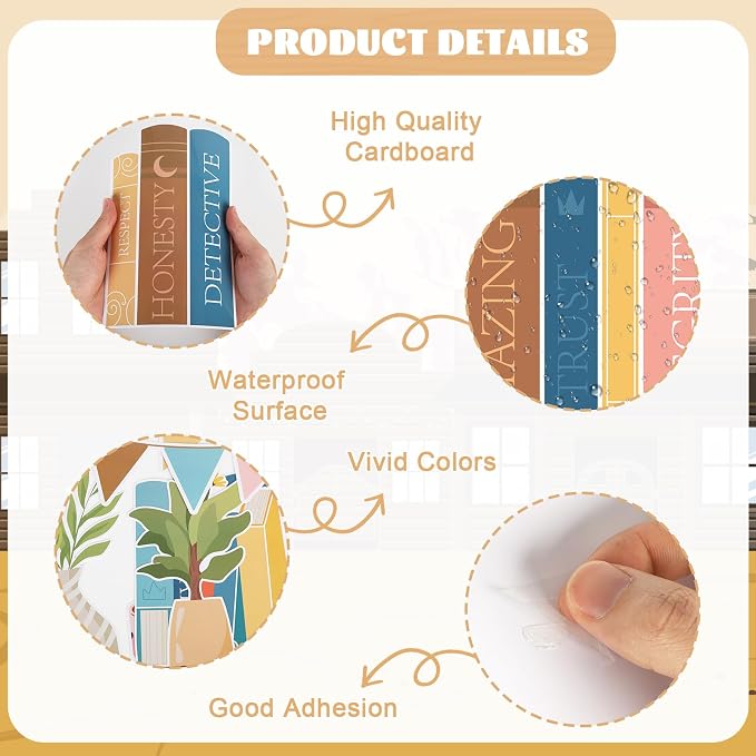 63Pcs Boho Reading Bulletin Board Decorations Set, Motivational Library Books Paper Cut-Outs Inspirational Affirmation Cutouts for Back to School Teacher Supplies Office Classroom Door Wall Decor