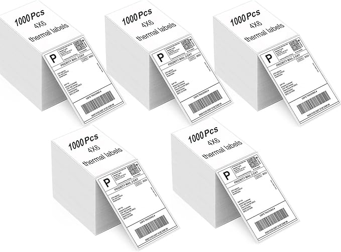 4" x 6" Direct Thermal Labels, Fanfold Shipping Package Tags, Perforated White Mailing Labels, Commercial Grade, Compatible with Rollo, MUNBYN Printers, 5000PCS