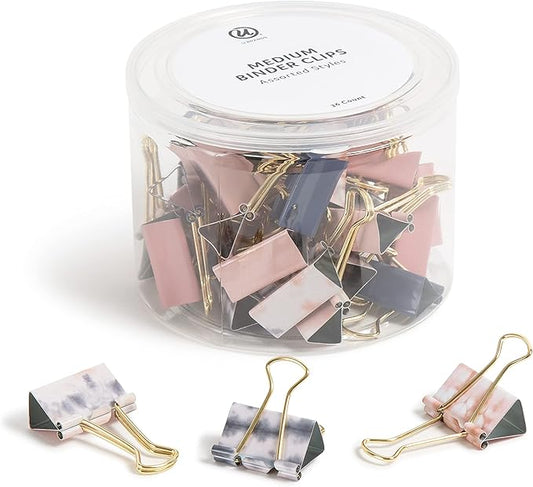 U Brands Fashion Binder Clips, Soft Dye with Gold Prongs, Office Organization Supplies, 32mm, 36 Count