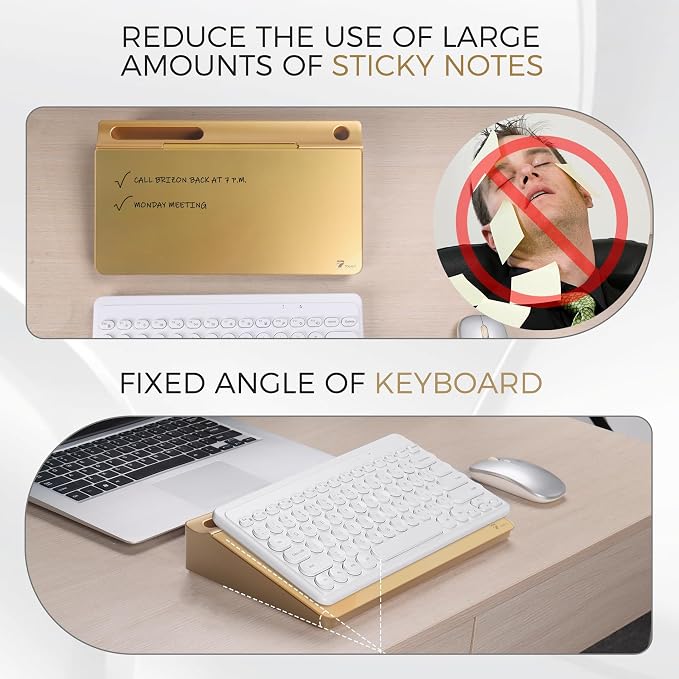 TOWON Compact Glass Desktop Whiteboard with Storage 12x7 in, Metallic Gold | Glossy metallic mirror finish, 5 markers, eraser and holder included, dry erase surface for the office or home desk