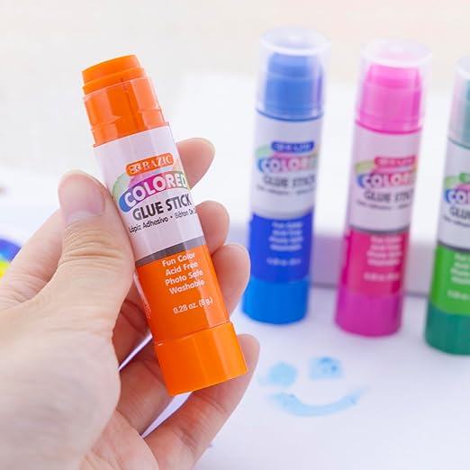 BAZIC Products Washable Colored Glue Stick 8g/0.28 Oz, All Purpose Acid Glue Sticks for Kids Photos Paper Kids at School Home Office (4/Pack), 144-Pack
