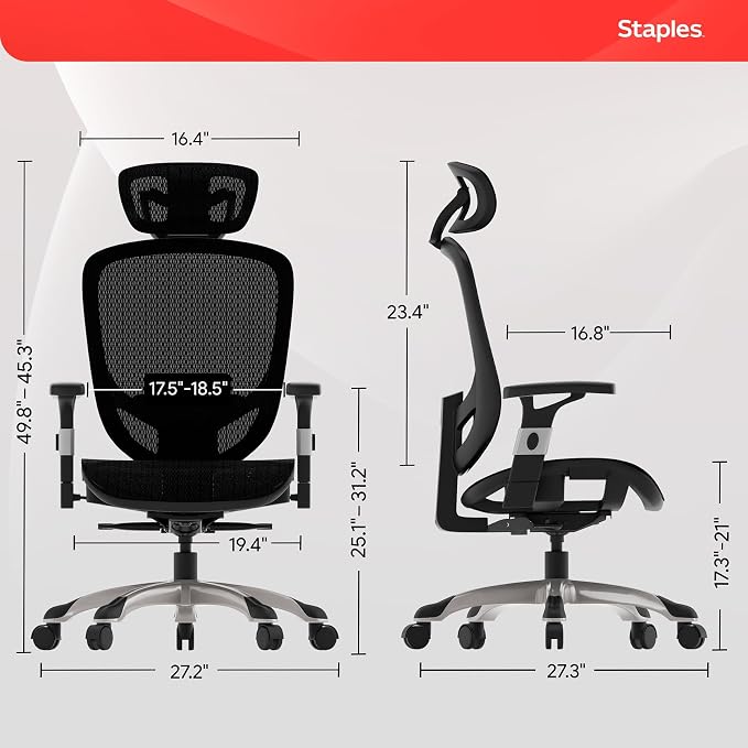 Staples Hyken Ergonomic Mesh Task Chair, Lumbar Support, Swivel, Black | Designed for everyday desk work in home or professional office settings.