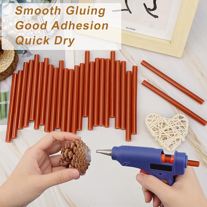Manarty Brick Red Hot Glue Stick, 48 PCS 0.27" Dia x 4" Long Mini Hot Melt Glue Sticks Colored, Adhesive EVA Glue Sticks Standard for Sealing Repairing Stamp DIY Art Handmade Car Craft Decoration