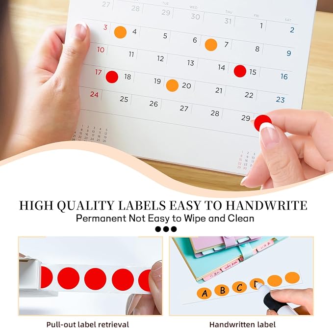 PARLAIM 1/2" Round Color-Code Dot Stickers,Adhesive 2000 Stickers Rolls dots Label Dispenser Box Orange Circle Stickers Labels(Orange+Red)