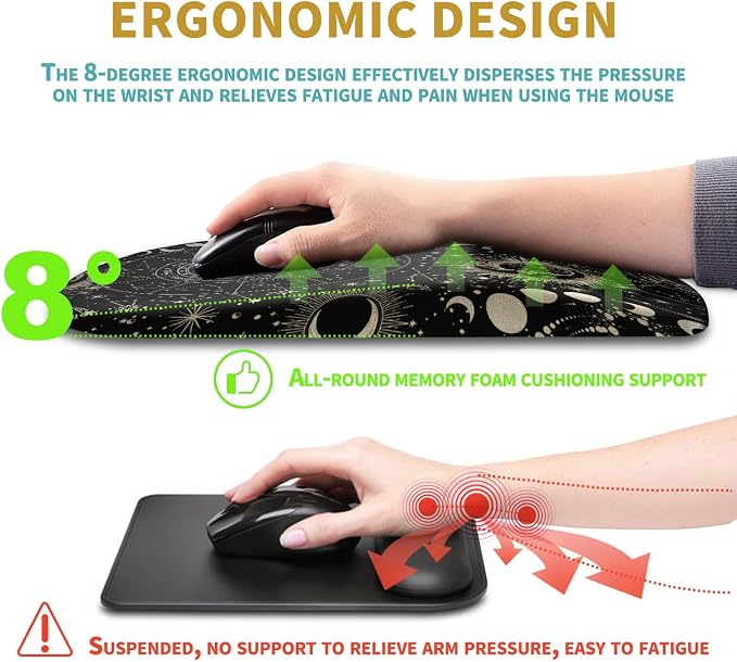 Hokafenle Ergonomic Mouse Pad Wrist Support with Massage Design, Wrist Rest Pain Relief Mousepad with Memory Foam&Non-Slip PU Base,Mouse Pads for Wireless Mouse (12x8 inch,Tarot Constellation)